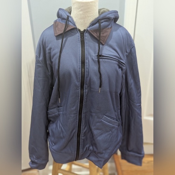 Men's Blue Jacket with  Hood And Fleece Inside. - Picture 1 of 6